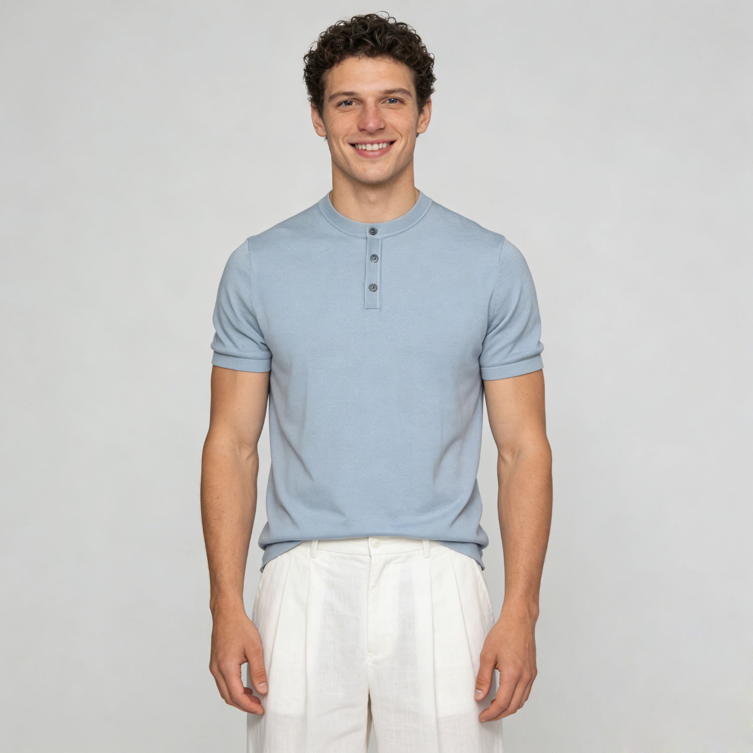 Men's Henley Silk Cashmere Shirt Sweater | Spring Summer REAL SILK LIFE