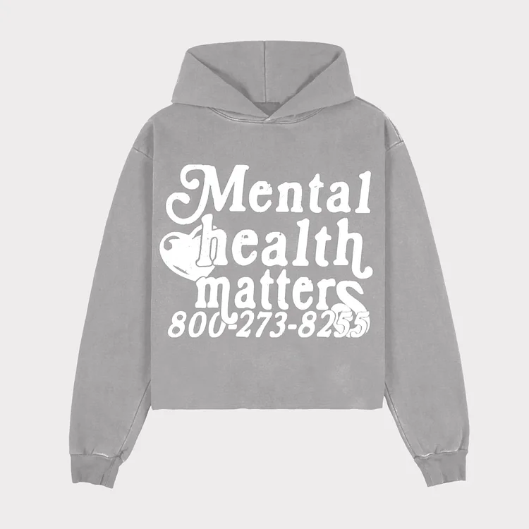 Retro Hip Hop Punk Street Hoodie Mental Health Matters Letter Printed Sweatshirt at Hiphopee