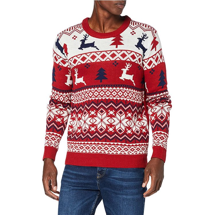 Reindeer Snowflake Pattern Pullover Men's Christmas Sweaters-VESSFUL
