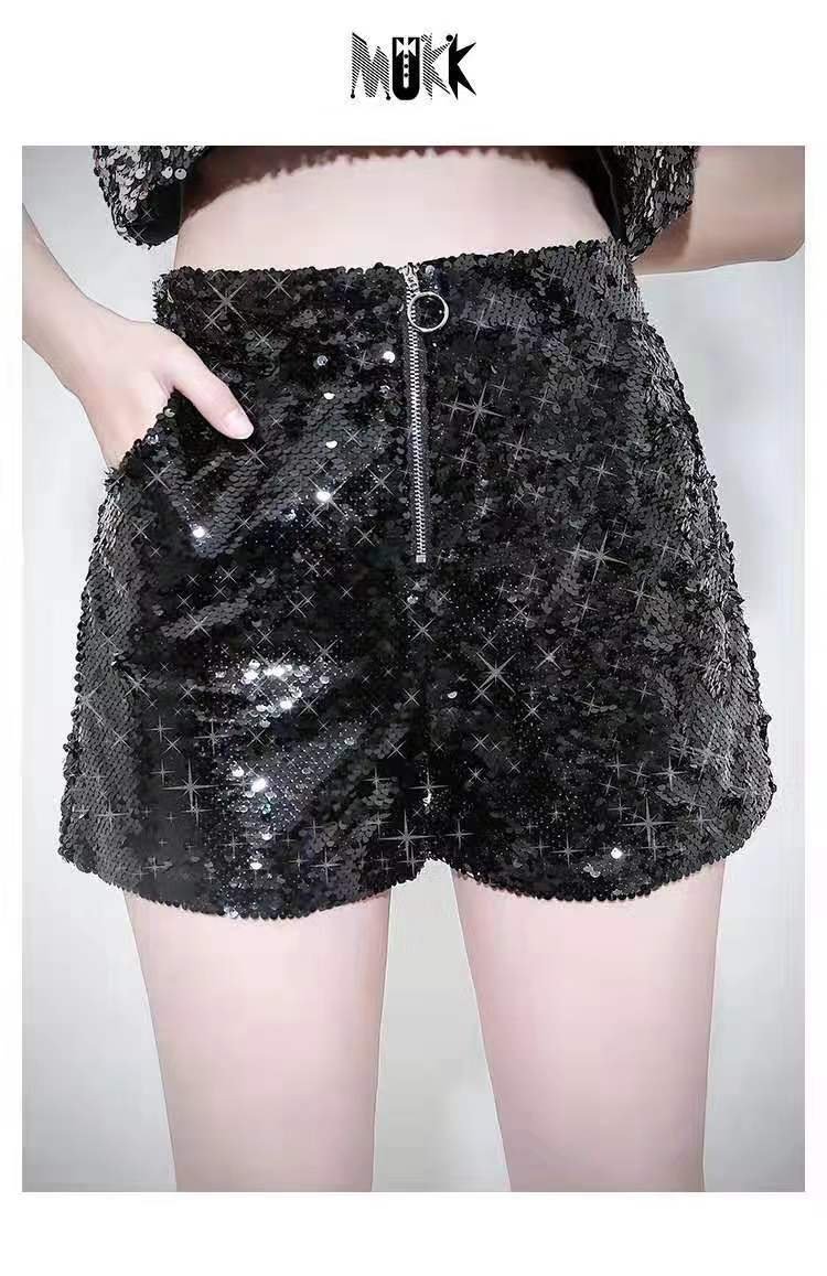 2022 Bling Sexy Women Sequin Shorts High Waist Zip Bodycon Shorts pants women Feminino Skinny Party Club Shorts