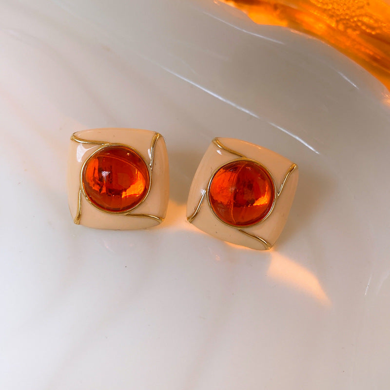 Medieval Flower Geometric Copper Oil Dripping Earrings