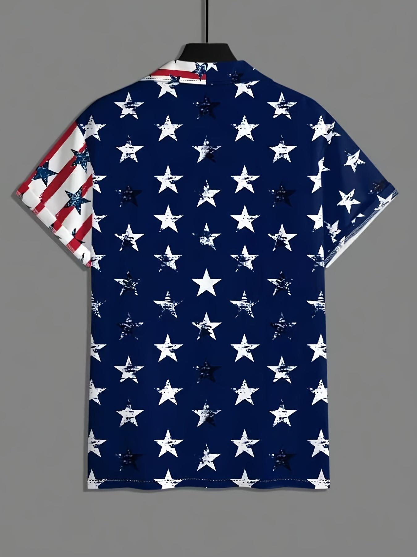 Men'S Short-Sleeve Button Up Shirt, Casual Party Shirt with Flag Print, Perfect for a Holiday Vibe And Casual Gatherings, Menswear