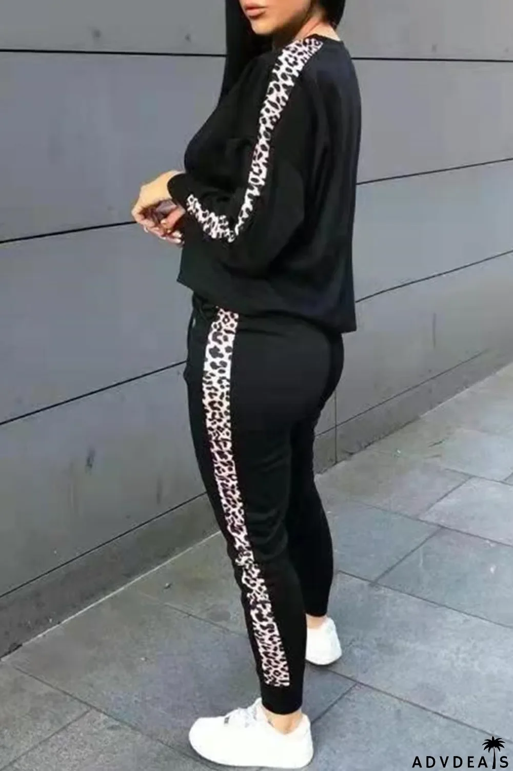 Grey Casual Print Patchwork O Neck Long Sleeve Two Pieces