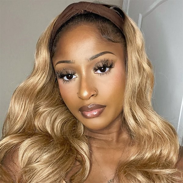 Honey Brown Headband Wig With Natural Black Root | Throw On & Go US Mall Lifes