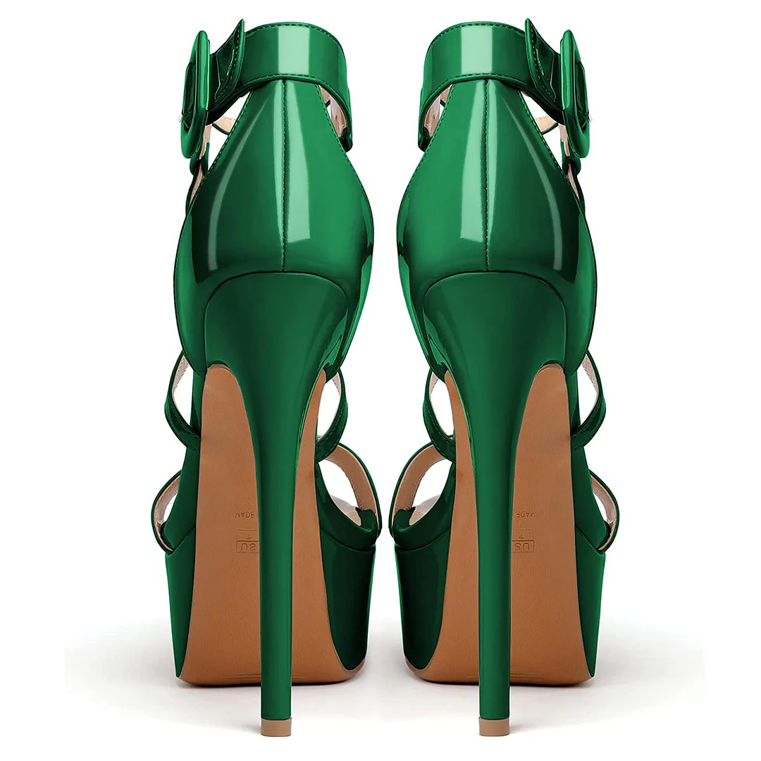 150mm Women's Open Toe Platform Sandals Ankle Strap High Heel Patent Summer Shoes-MERUMOTE