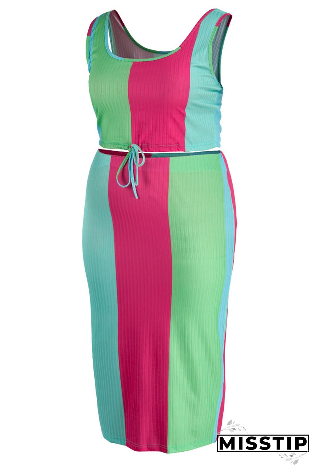 Fluorescent Green Casual Print Patchwork U Neck Plus Size Two Pieces