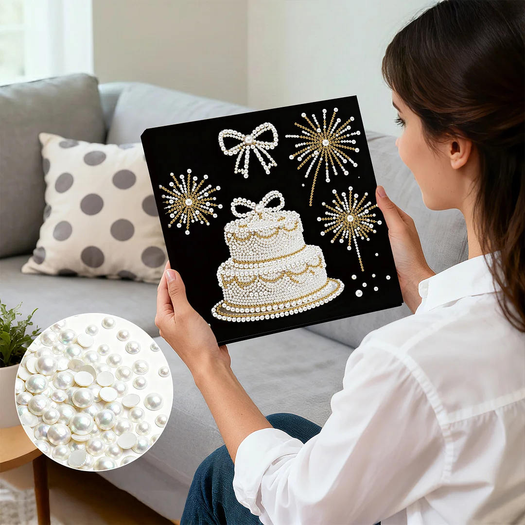 Cake DIY Pearl Art Diamond Painting Kit for Adults Home Decor 25x25cm With Frame