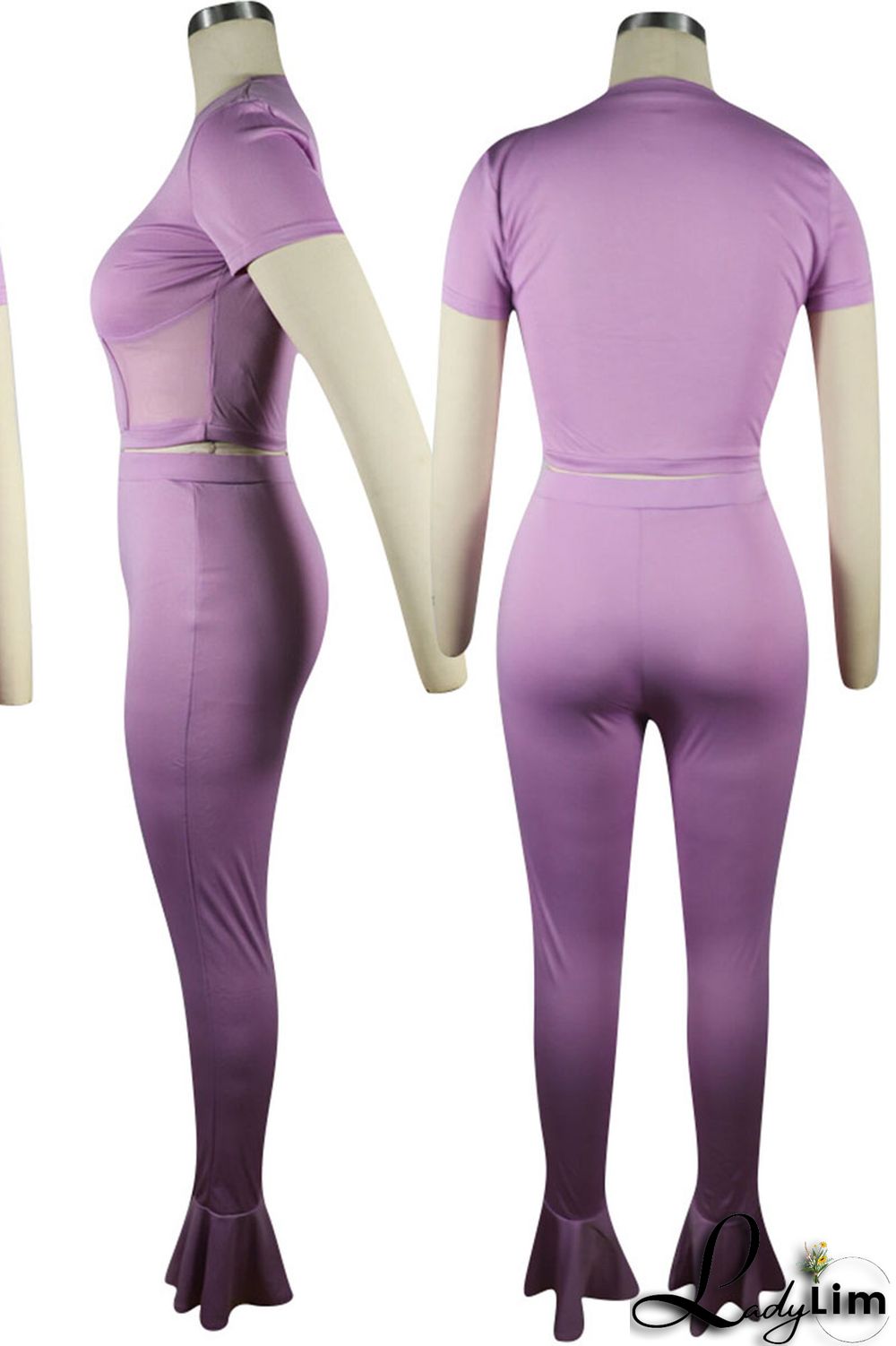 Purple Sexy Solid Patchwork O Neck Short Sleeve Two Pieces