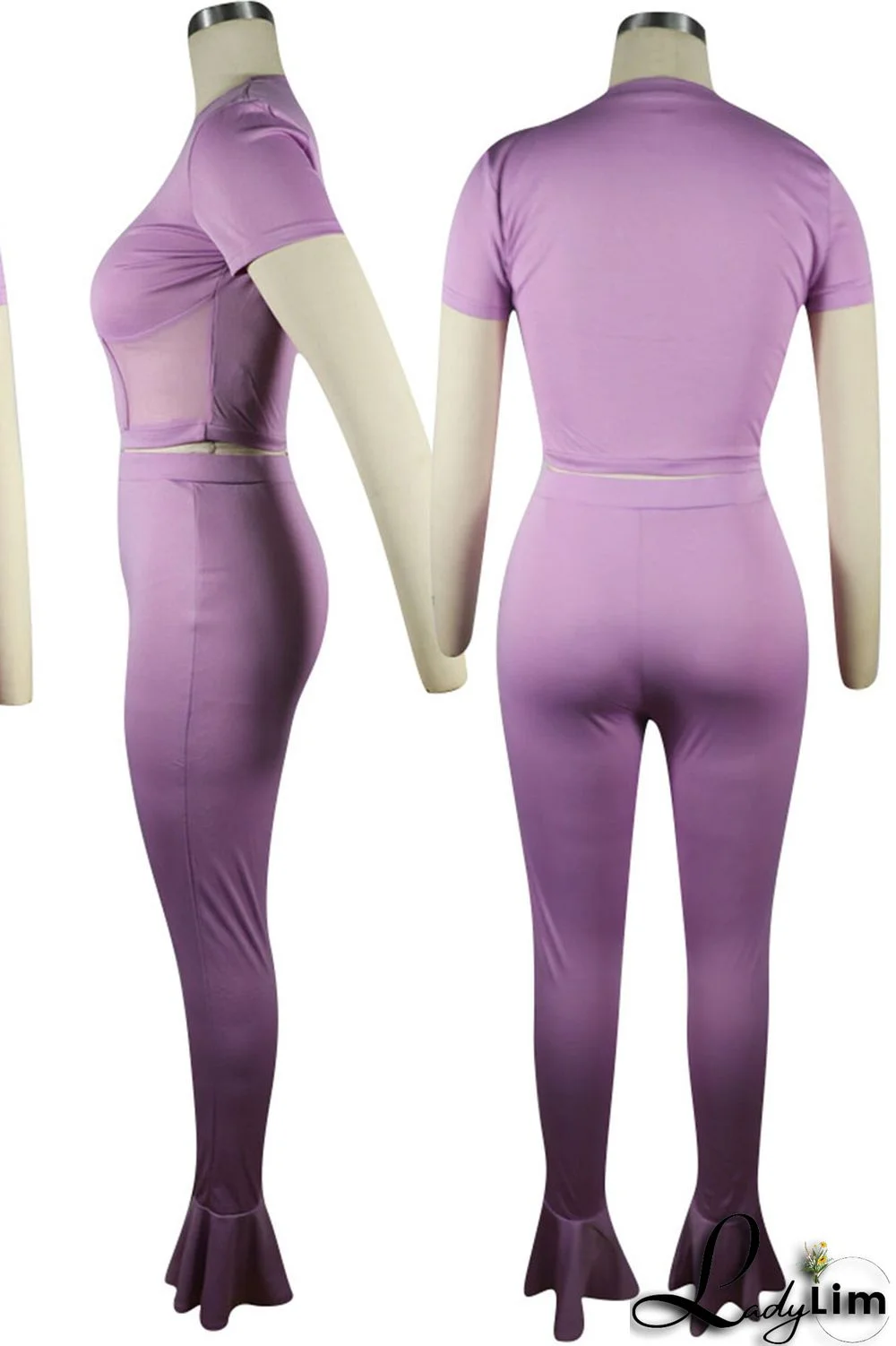 Purple Sexy Solid Patchwork O Neck Short Sleeve Two Pieces