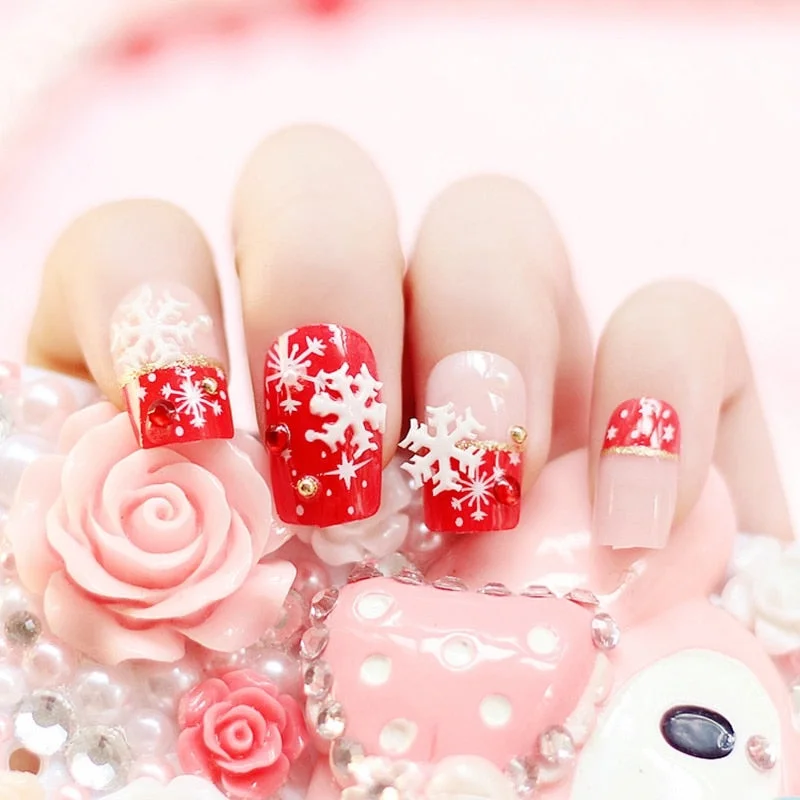 24Pcs Christmas Artificial Short False Nails With Design Snow Deer Press On Fake Nails For Children Manicure Tool-Nail Inspo