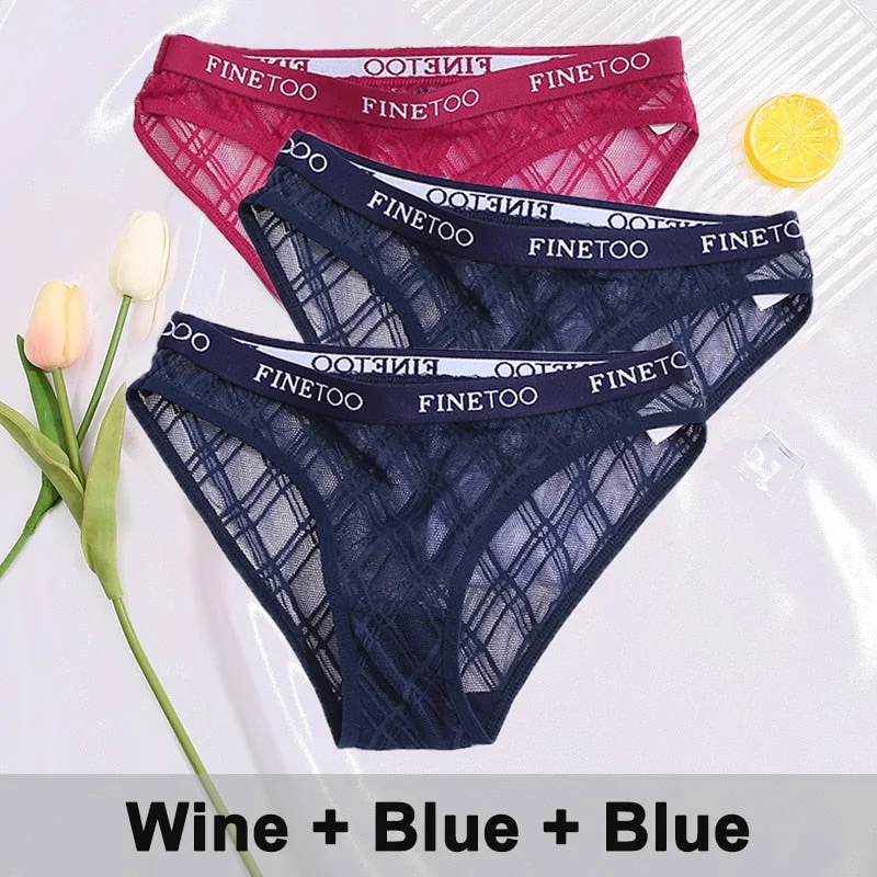 3PCS/Set Lace Panties Women's Lingerie Underwear Perspective Sexy Panties Female Underpanties Grid Mesh Design Briefs Pantys