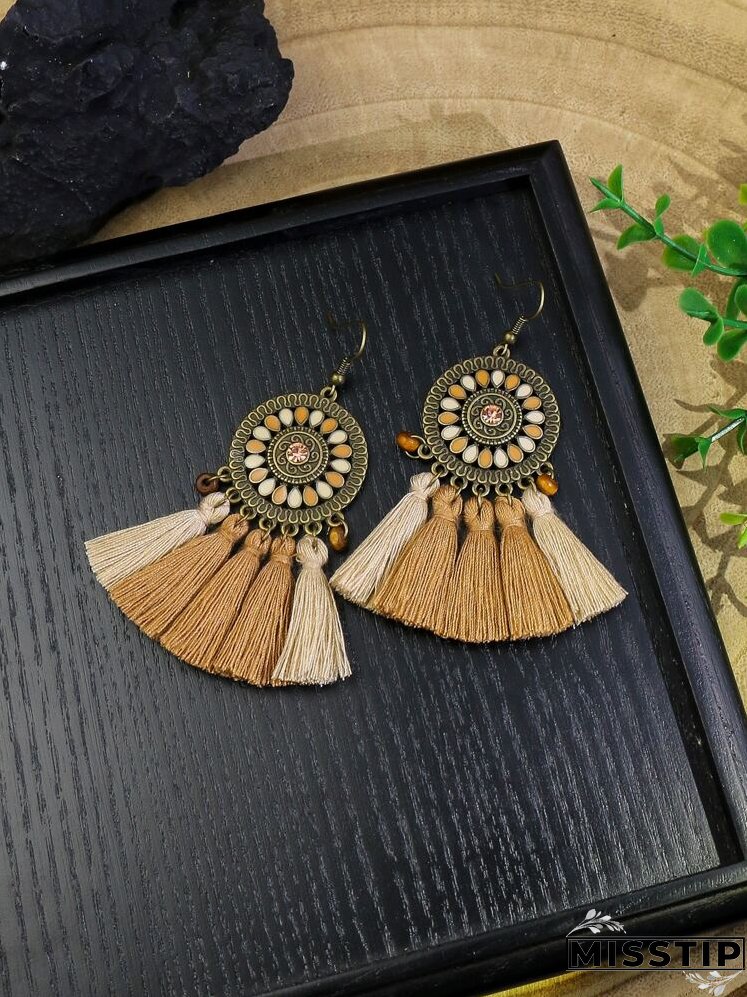Rhinestone Detail Tassel Drop Earrings