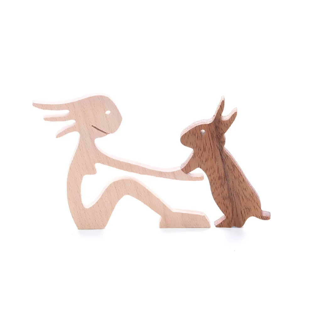Purexcellent™ New creative simple girl doll and rabbit home desktop carving decoration