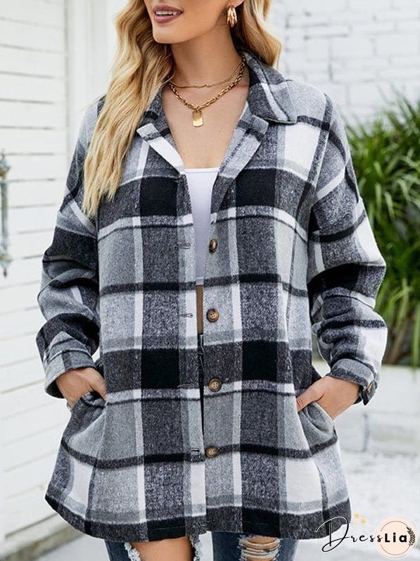 Button-Up Plaid Shirt Jacket
