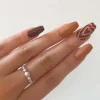 24 Pièces Faux Ongles Marron Naturel avec Motif Coeur