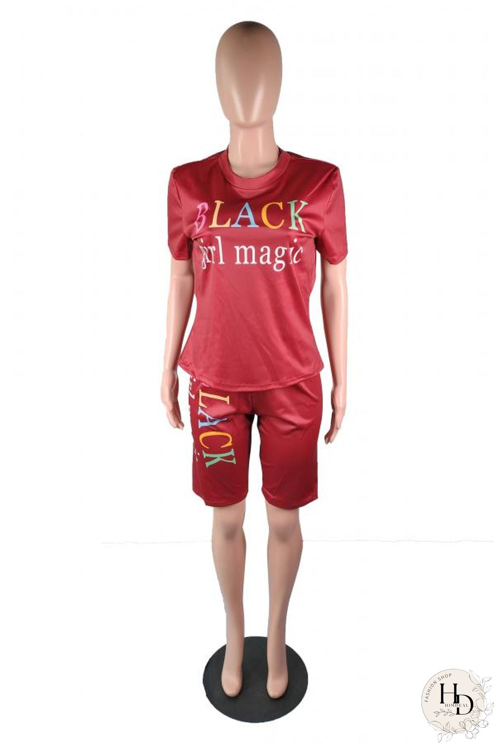 Wine Red Casual Fashion Slim fit Two Piece Suits Letter Solid Regular Short Sleeve