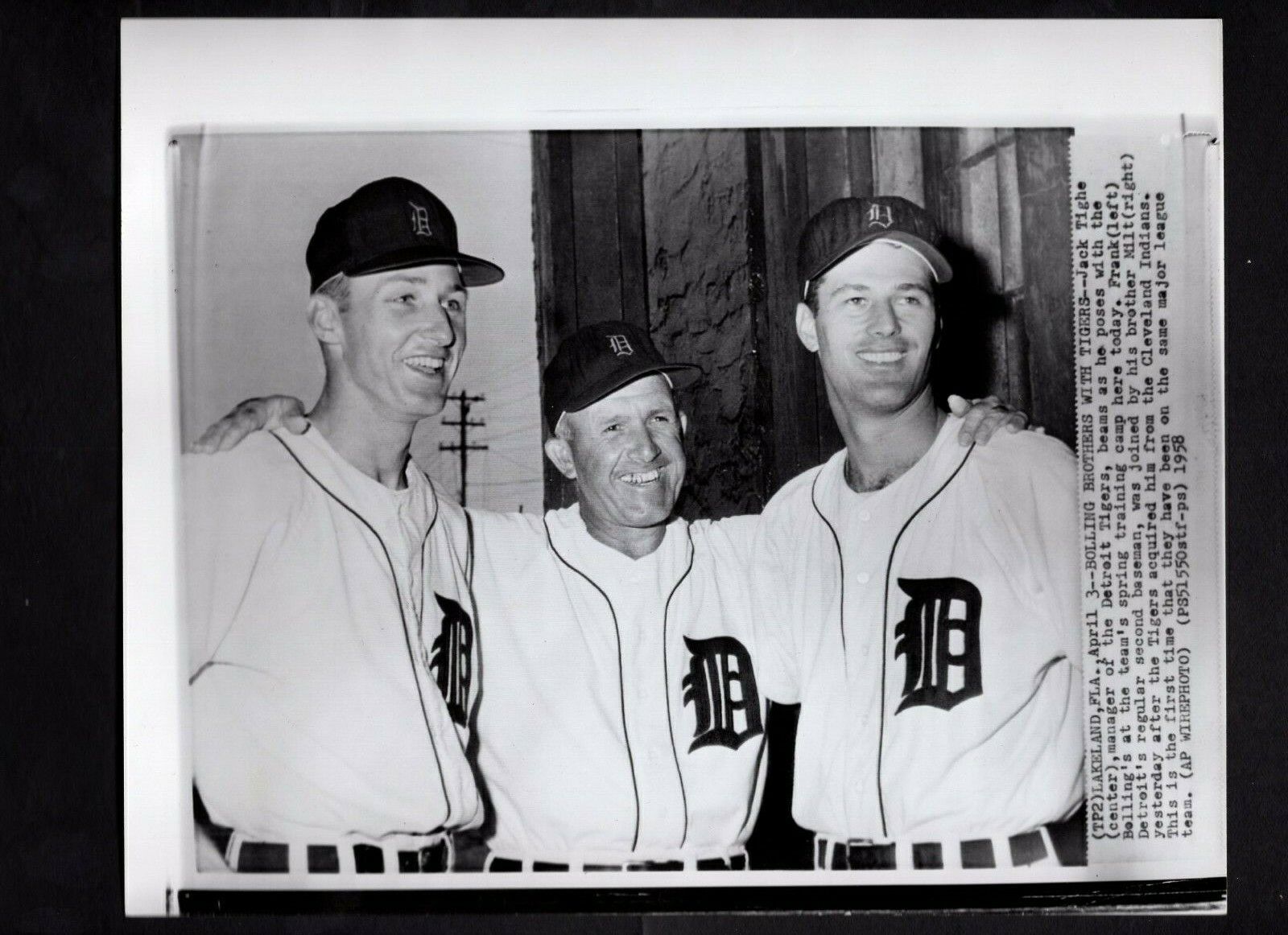 Frank & Milt Bolling Manager Jack Tighe 1958 Press Photo Poster painting Detroit Tigers