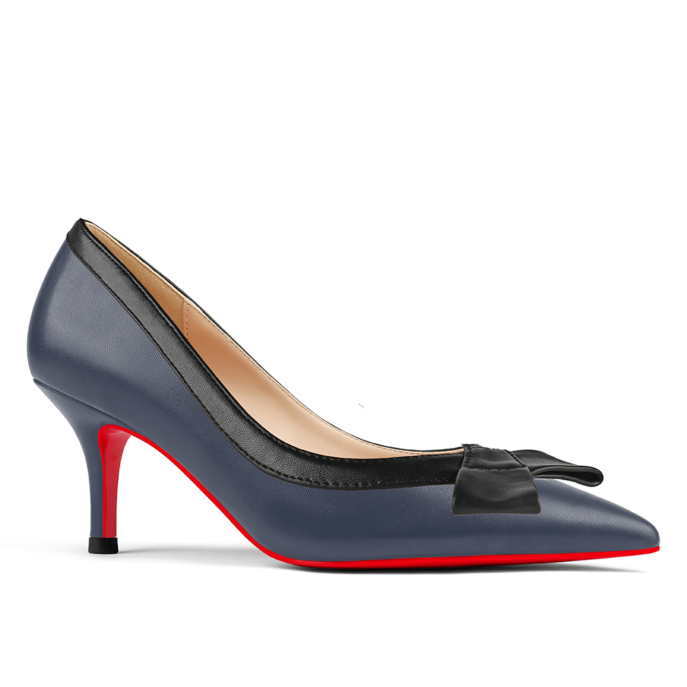 60mm Pointed Toe Bowknot Red Bottom Kitten Heels Daily Matte Pumps for Women-MERUMOTE
