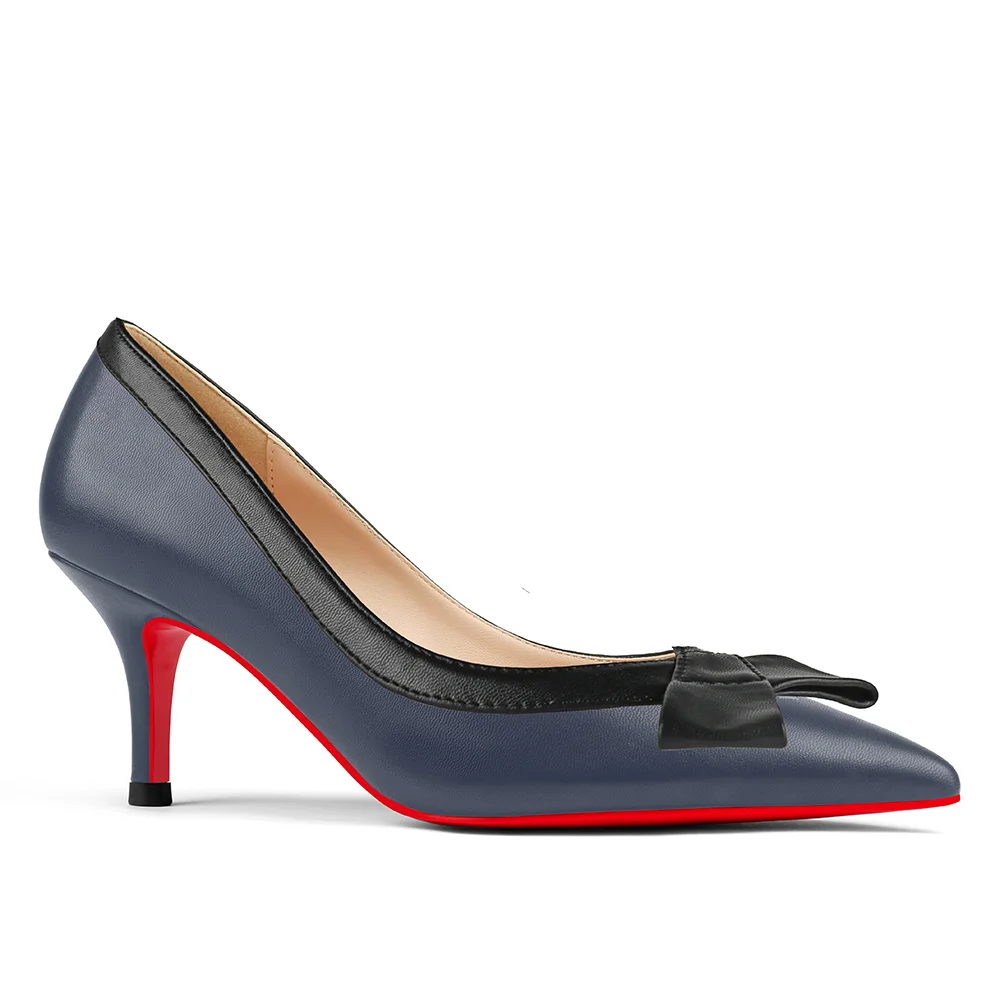 60mm Pointed Toe Bowknot Red Bottom Kitten Heels Daily Matte Pumps for Women-MERUMOTE