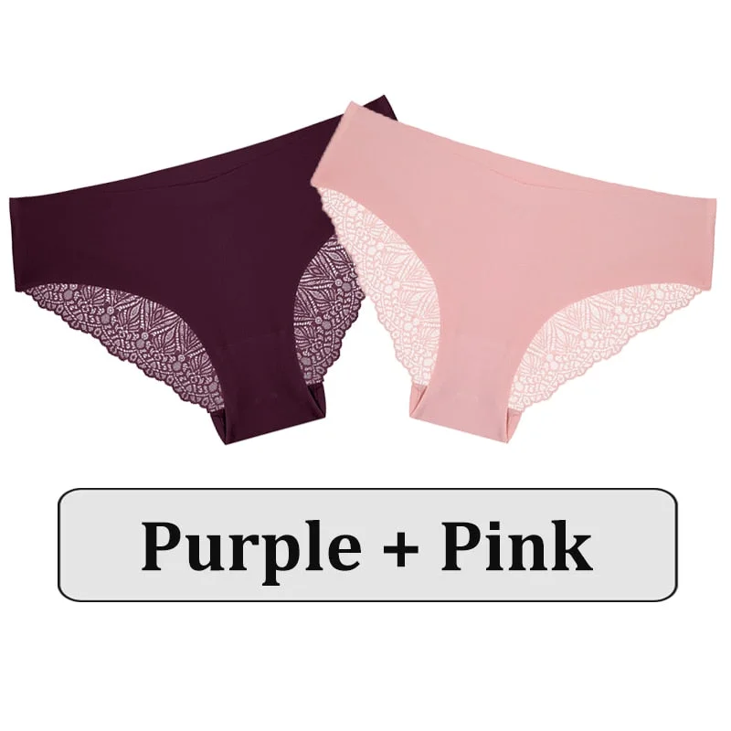 2PCS/Set Lace Panties Women Underwear Seamless Lingerie Sexy Panties Female Underpants Briefs Floral Lace Patchwork Woman Pantys