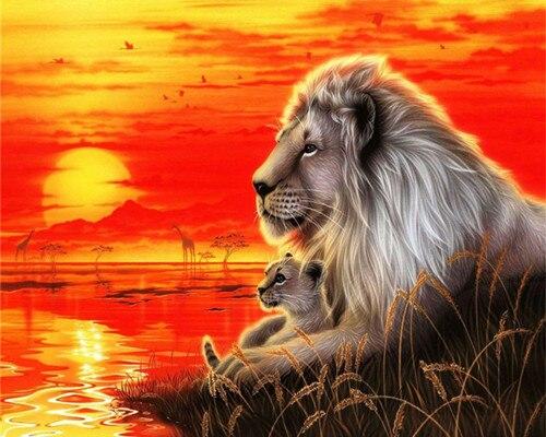 

Lion King and His Cub at Sunset – Paint By Numbers - 40*50CM, 501 Original