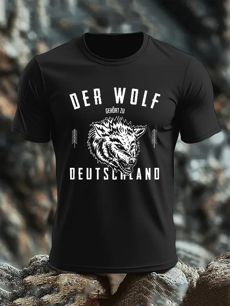 M&auml;nner Der Wolf geh&ouml;rt zu Deutschland Baumwoll-Kurzarm-T-Shirt