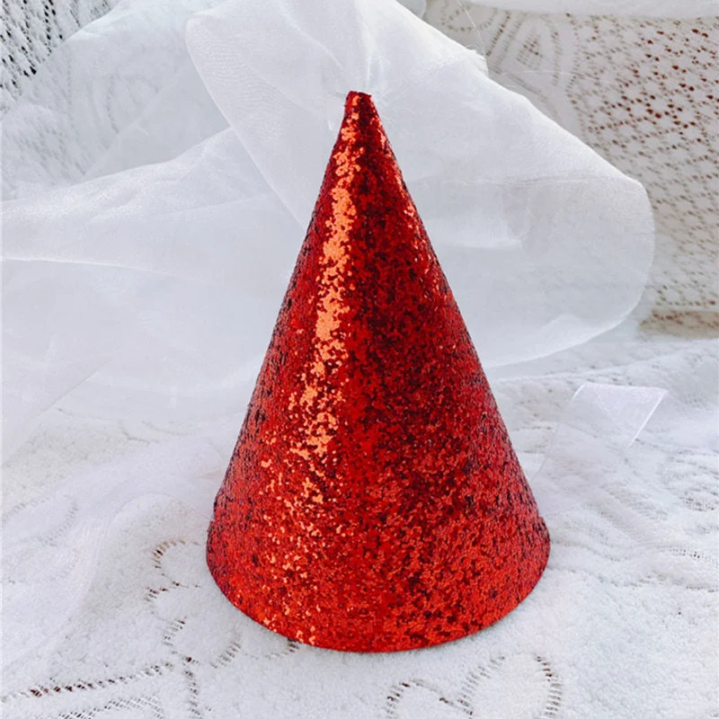 INS Shiny Glitter Felt Birthday Hat Baby Shower Banquet Party Hats For Boys Girls Children's Day Decoration Headband Photo Props