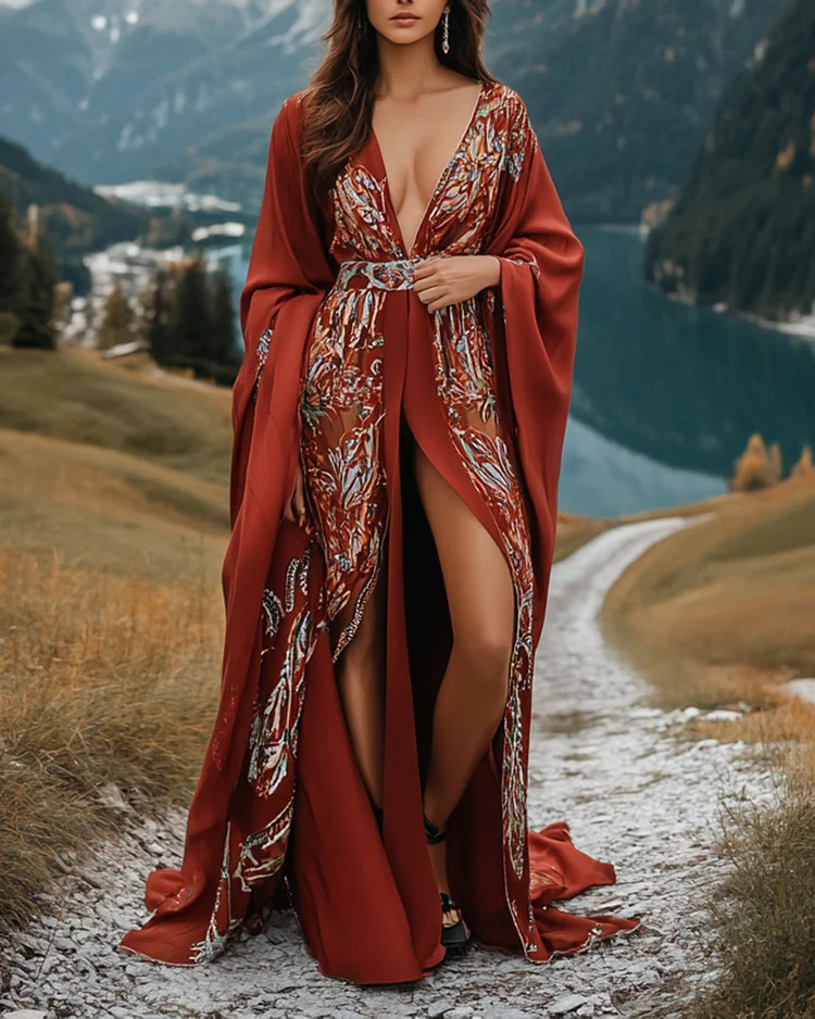 Women's V-neck embroidered print Dress