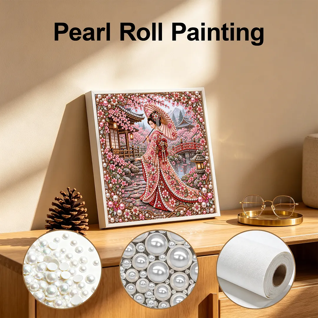 Special Shaped Diamond Painting Kit Geisha Cherry Blossom 40x40cm