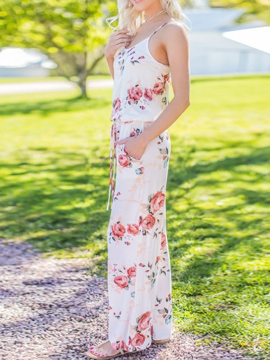 Fashion Sling Printing Off Shoulder Jumpsuits