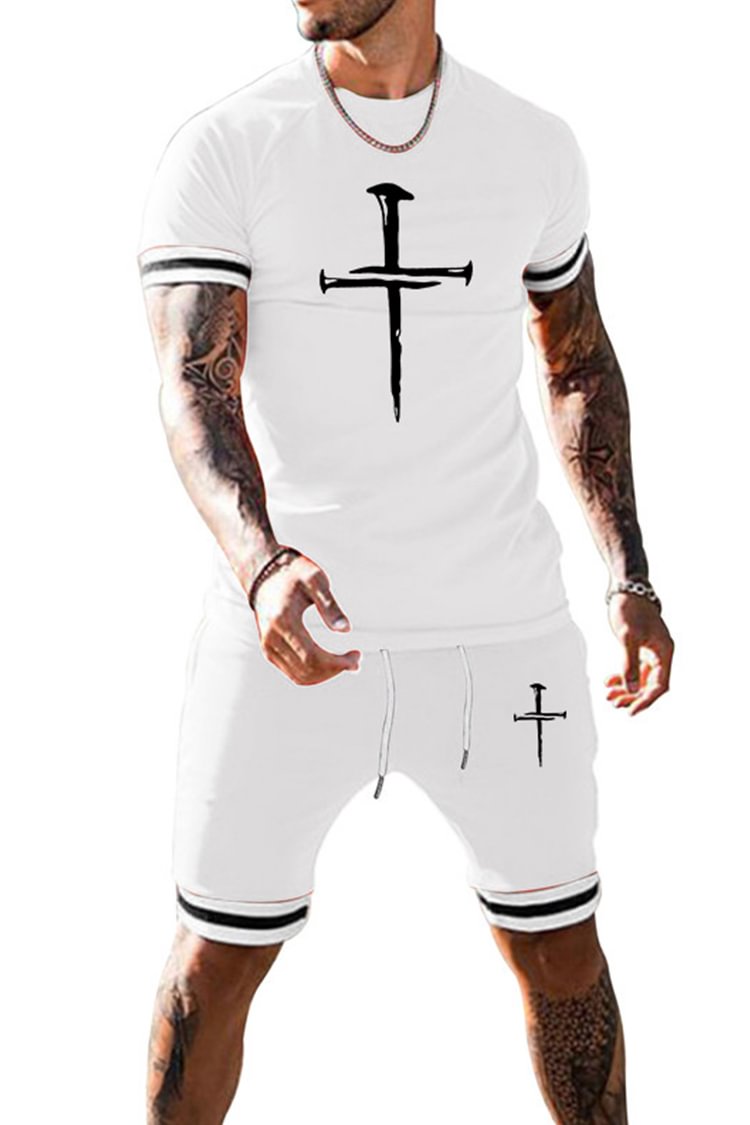 Tiboyz Men's Outfits Casual Trendy Crew Neck T-Shirt And Shorts Two Piece Set