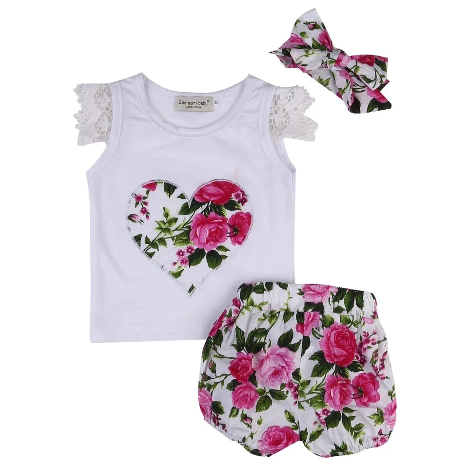 Baby Girls Toddler Floral Tops Bloomer Headband Outfit