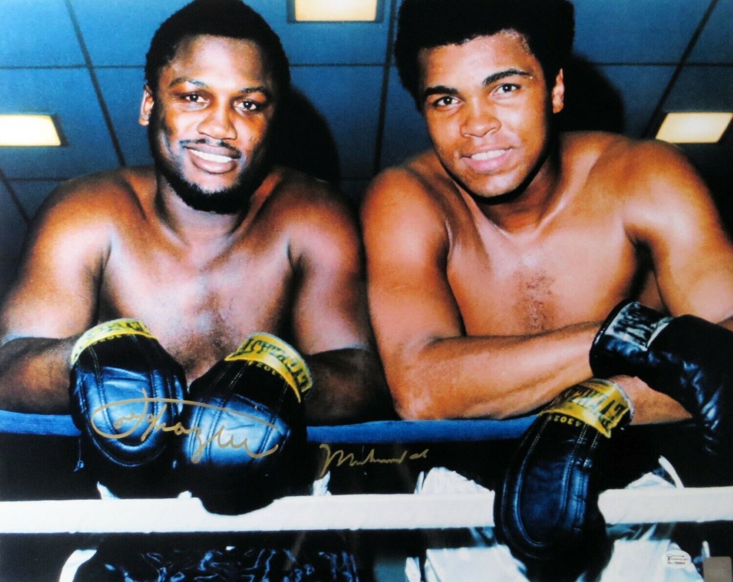 Muhammad Ali Joe Frazier Signed Autographed 16X20 Photo Poster painting Smiling Ropes OA 7823040