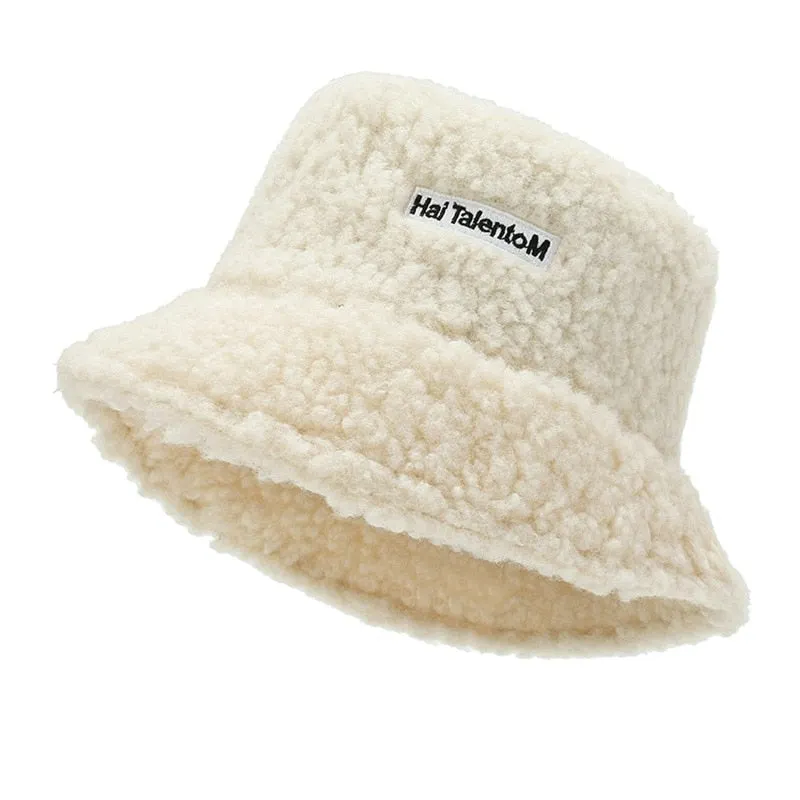 Women Hat Solid Artificial Fur Warm Female Cap Faux Fur Winter Bucket Hat for Women Outdoor Sunscreen Sun Hat Panama Cap Ladies