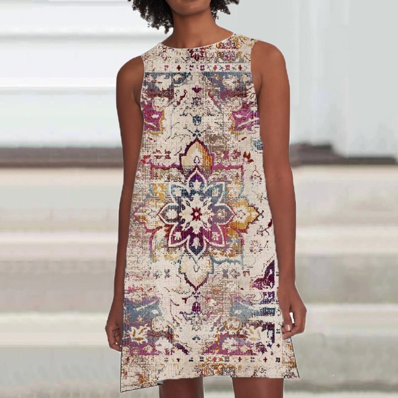⚡NEW SEASON⚡Vintage Tribal Print Loose Sleeveless Mini Dress