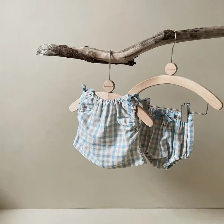 Baby Color Block Plaid Camisole and Bloomers Set