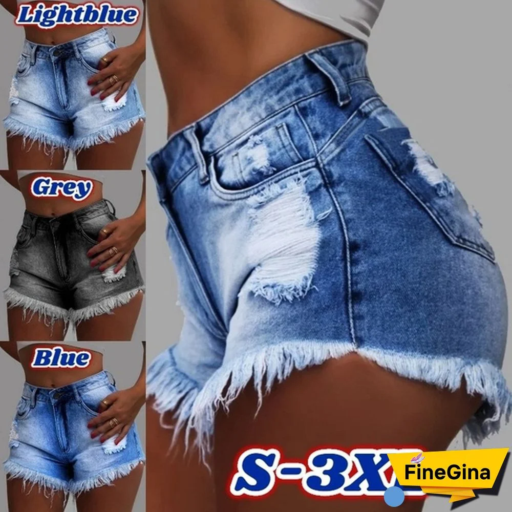 New Fashion Women Washed Denim Girls Casual High Waisted Short Mini Jeans Ripped Jeans Shorts Hot Pants Washed Denim Short