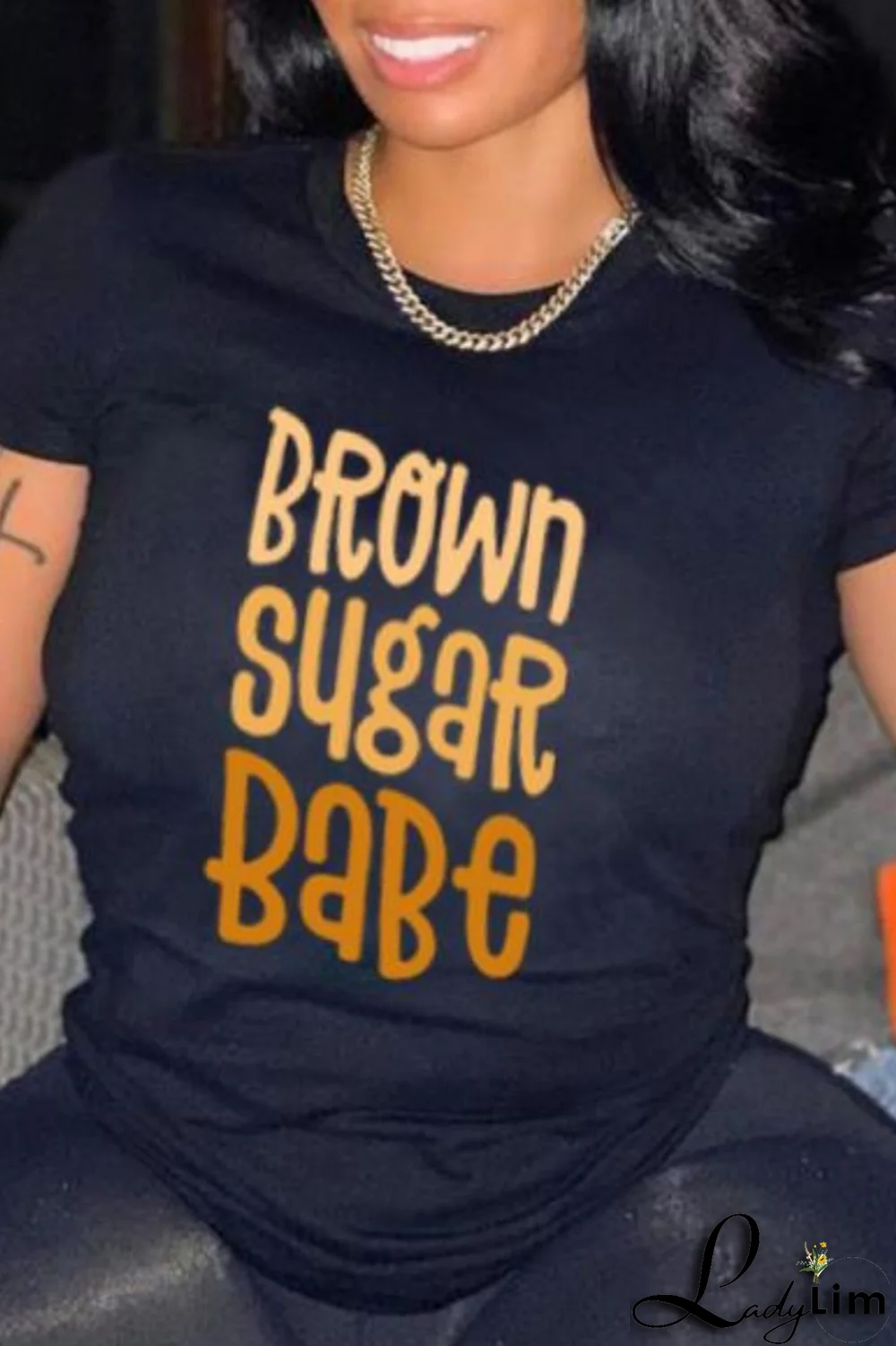 Grey Fashion Street Print Split Joint Letter O Neck T-Shirts