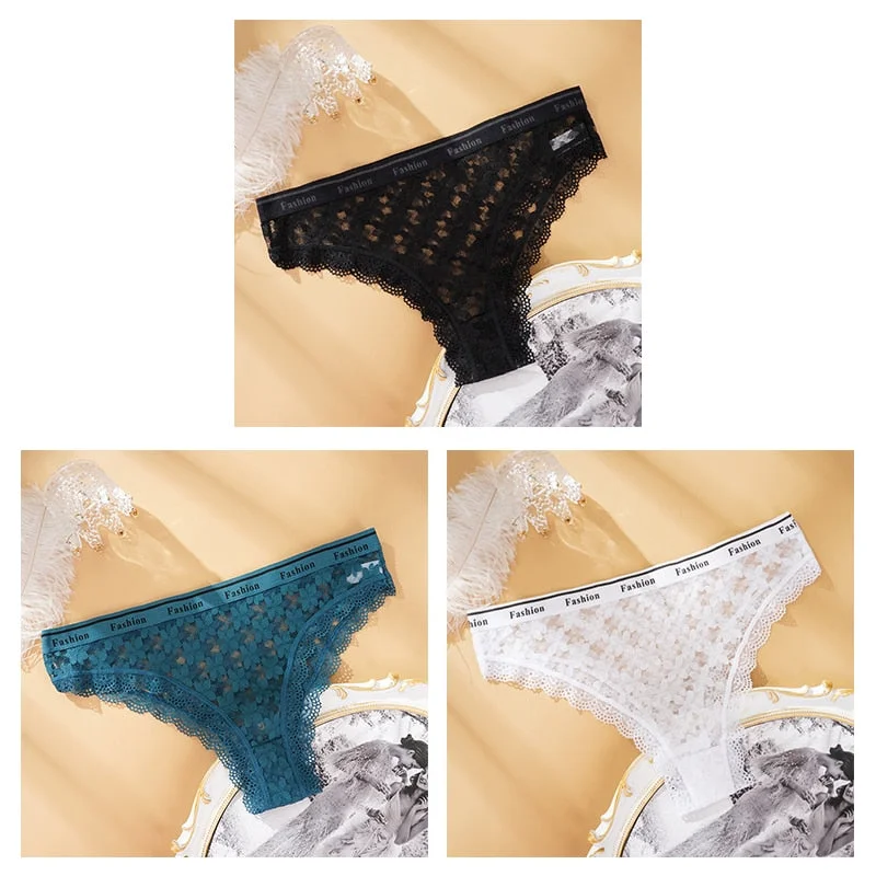 Fashion Lace Hollow Briefs Comfortable And Soft Panties Women's Sexy Close-Fitting Panties Low Rise 3PCS Underwear Lingerie