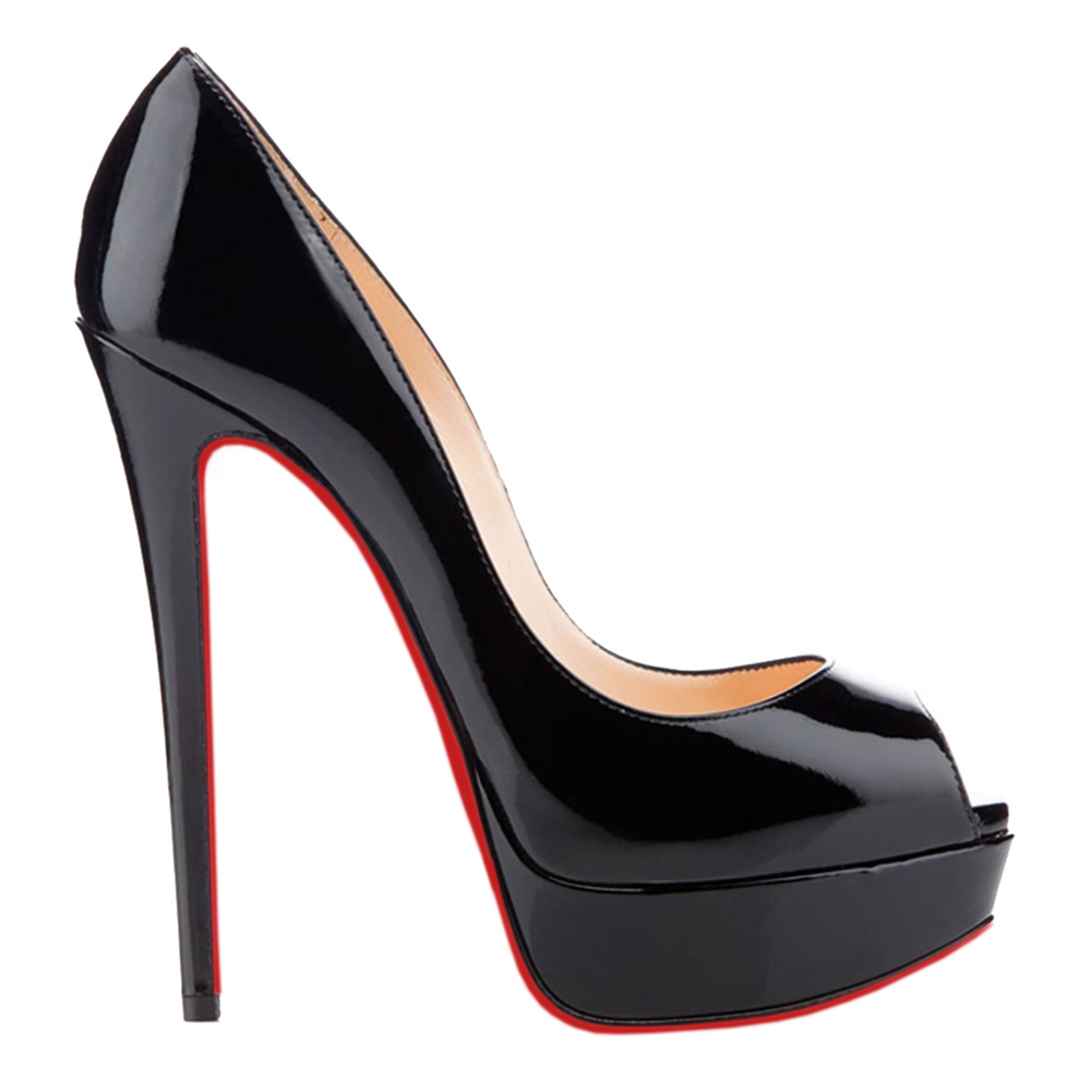 150mm Sky High Platform Pumps Black Patent-vocosishoes