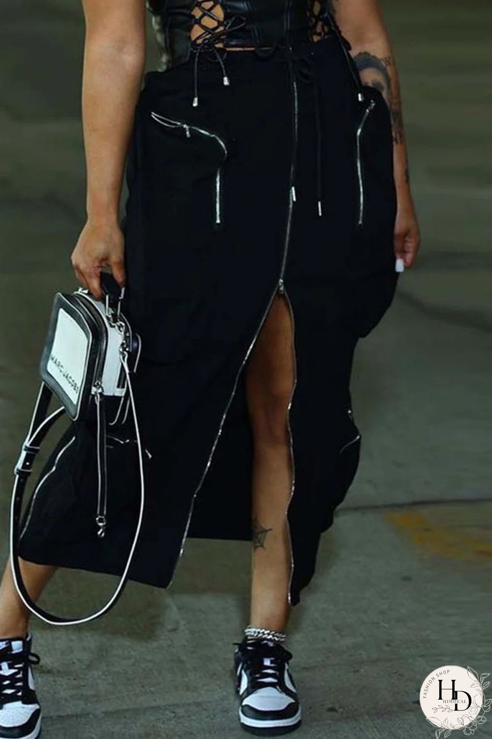 Khaki Casual Solid Patchwork Regular High Waist Conventional Solid Color Skirt