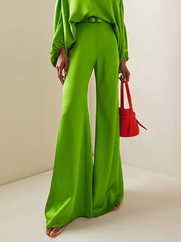 Solid Color Split-Joint High Waisted Loose Trousers Pants