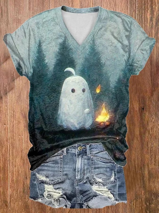 Women's Ghost Art Print Short Sleeve T-Shirt