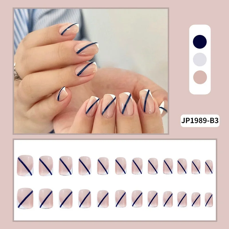 24Pcs Fashion Short Round Head Fake press on Nail Cute MilkTea Color Shiny Gold Foil Blooming Gradient artificial nail with glue-Nail Inspo