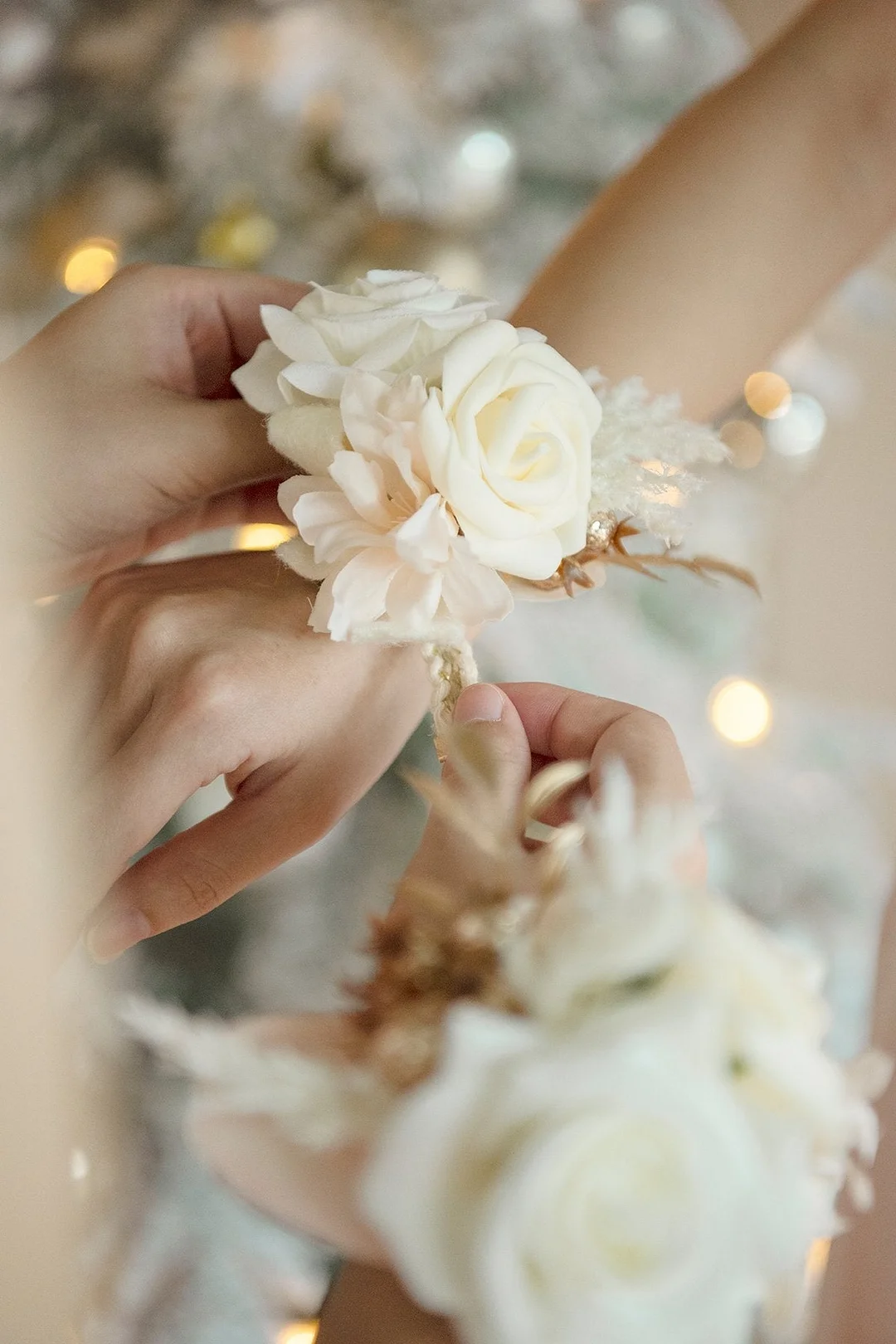 Wrist Corsages in White & Beige
