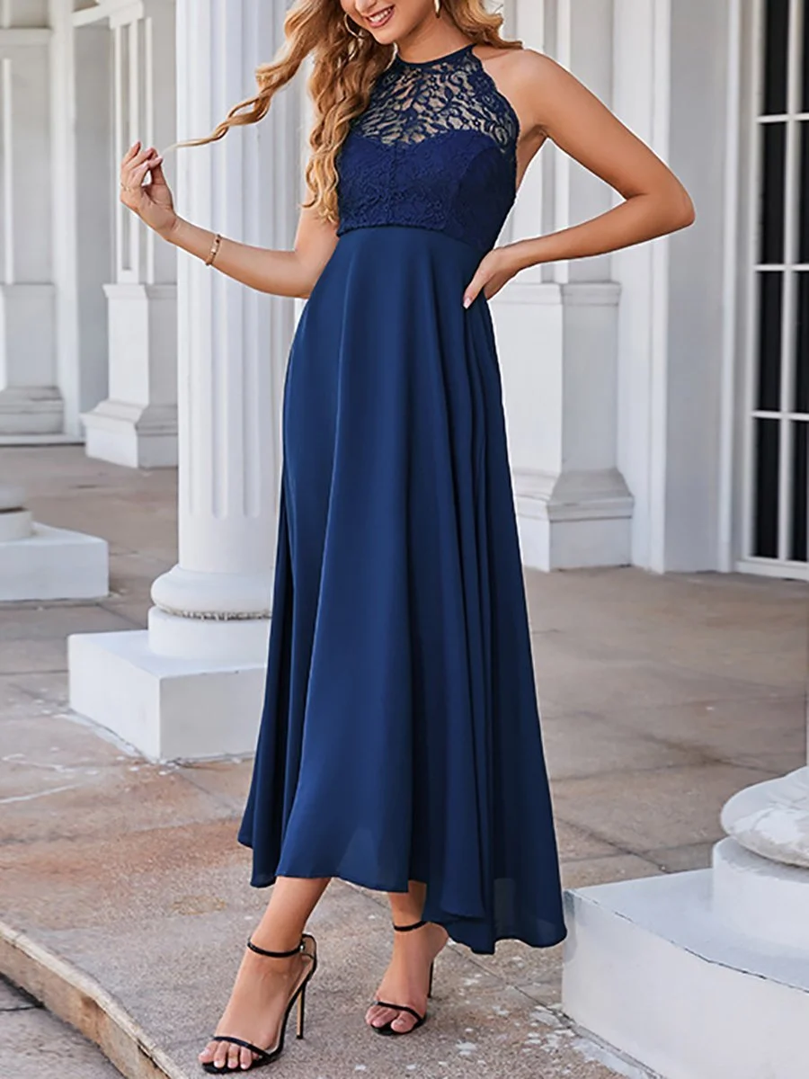 Round neck sleeveless high waist backless dress