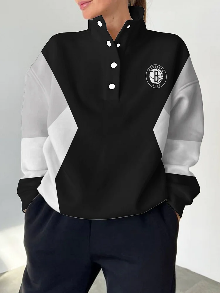 Brooklyn Nets 2025 New Design Casual Snap Mockneck Pullover