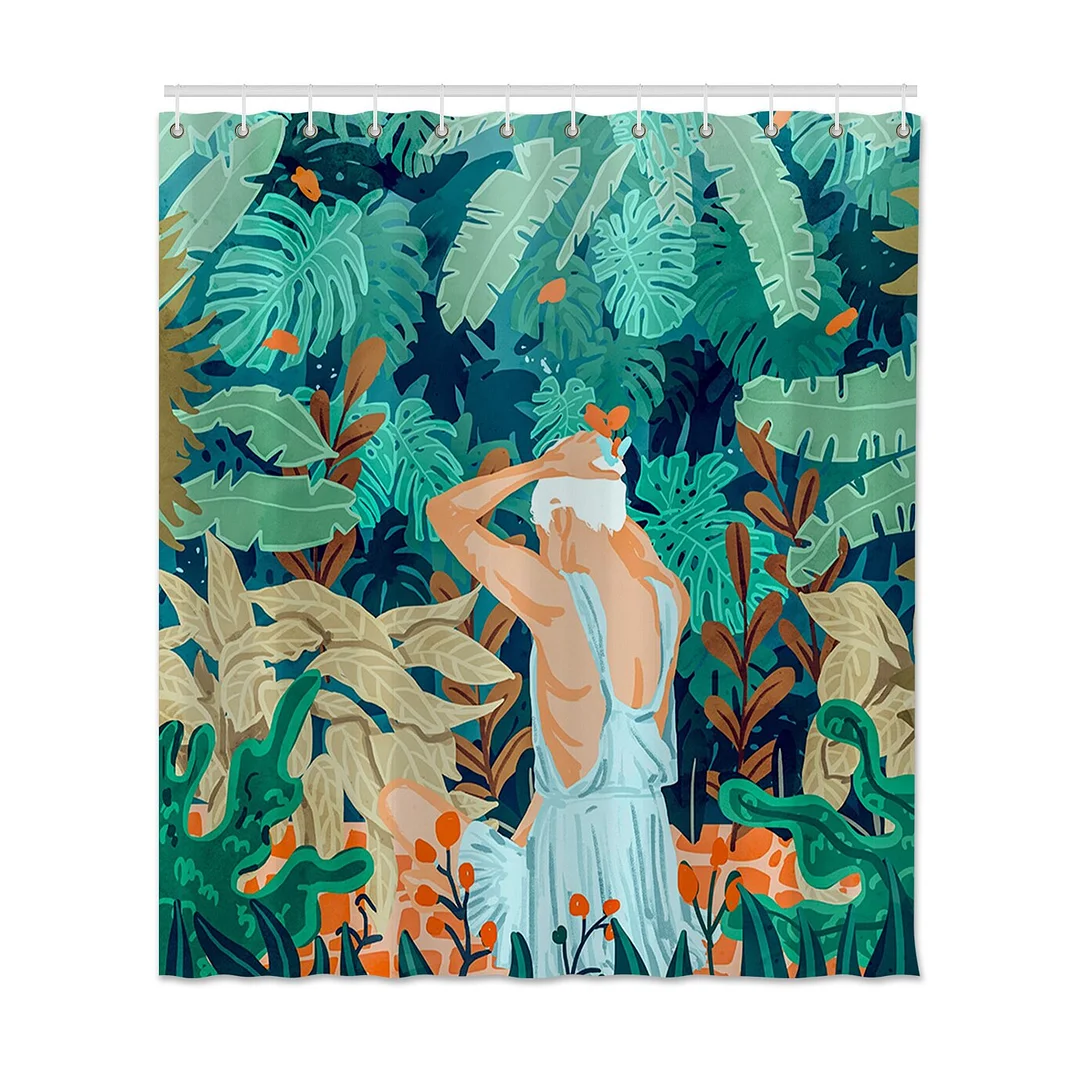 Leaves Swim Printed Shower Curtain Creative Waterproof Bath Shower Curtain Polyester Fabric Bathroom Shower Curtain With Hooks