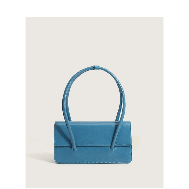 New Casual Fashion Oil Leather Solid Color Shoulder Tote Bag