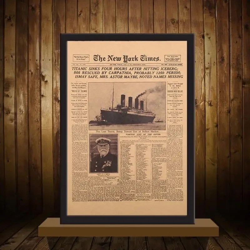 Oocharger The New York Times History Poster Titanic Shipwreck Old Newspaper Kraft Paper